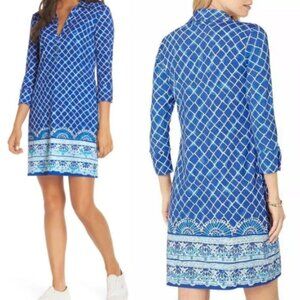 Lilly Pulitzer Royal Blue and White Lattice Border-Print Shift Dress